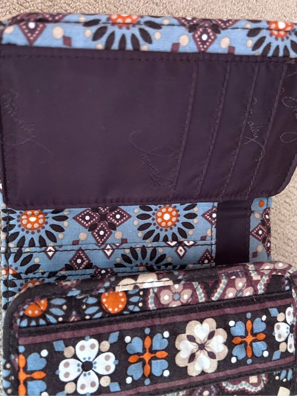 Vera Bradley Retired Canyon Brown Geometric Pattern Trifold Wallet